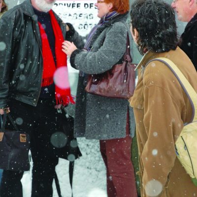 Arrivée des invités à l'aéroport, 25e édition: André Melançon (invité V.I.P.), Suzanne Chartier, Louise Bédard et Jacques Létourneau (bénévoles)