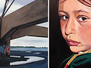 Suspecte (détail), acrylique sur toile, 2010 et Au bord du fleuve (détail), acrylique sur toile, 2010