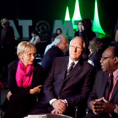 Les maires de Montréal et d’Amos, Messieurs Gérald Tremblay et Ulrick Chérubin lors de l’événement de lancement AT@MTL en 2010 
