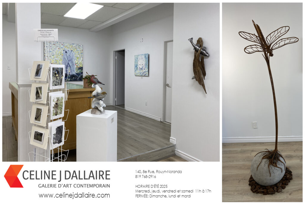 Expositions regroupant les oeuvres de William Olaf Berge, les toiles de Céline J. Dallaire, des œuvres métalliques (notamment l'immense libellule) de Denis Michaud et les dessins de Michel Villeneuve.